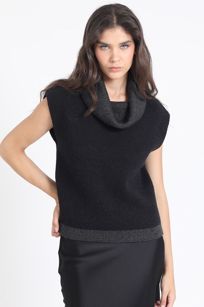 Sweater Recto Tejido Punto, Aplicación Hilo Metalizado, Negro Liola-4