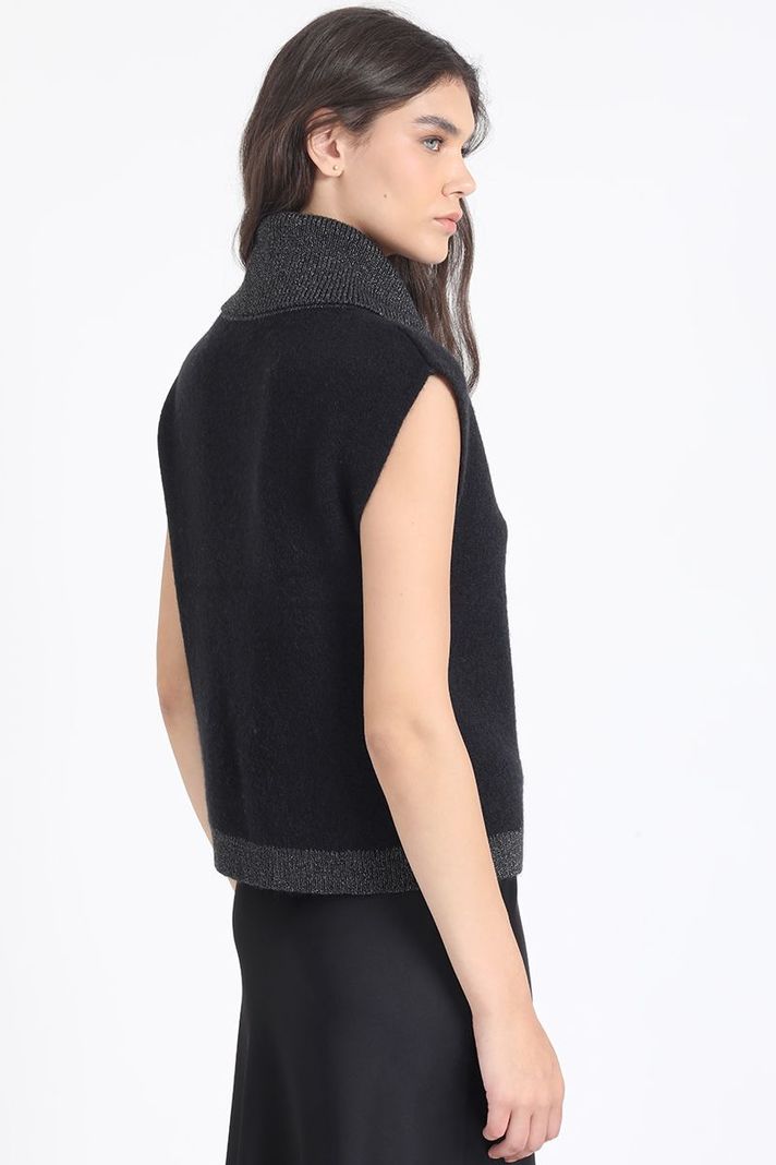 Sweater Recto Tejido Punto, Aplicación Hilo Metalizado, Negro Liola-5
