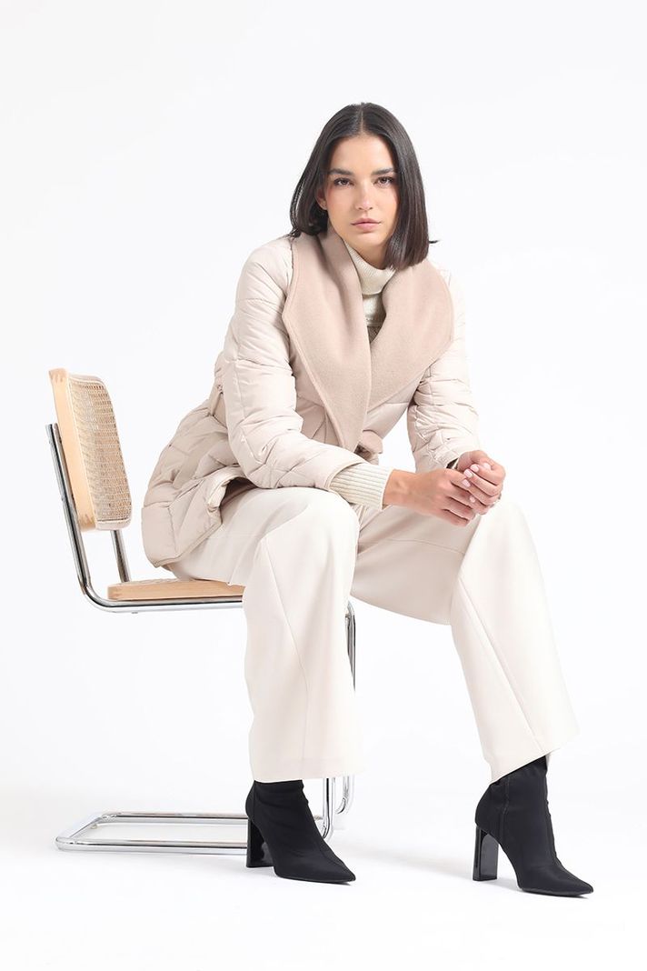 Parka Efecto Cuero Mix Muflon, Beige Liola-0