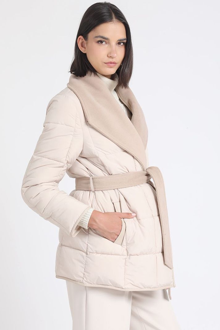 Parka Efecto Cuero Mix Muflon, Beige Liola-3