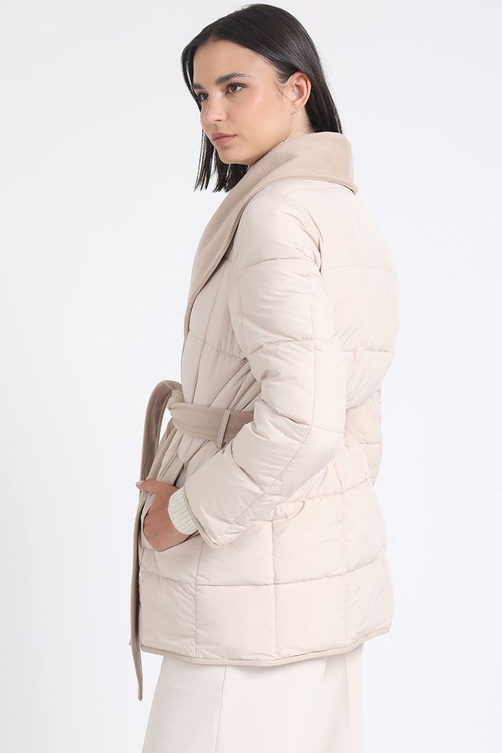 Parka Efecto Cuero Mix Muflon, Beige Liola-4