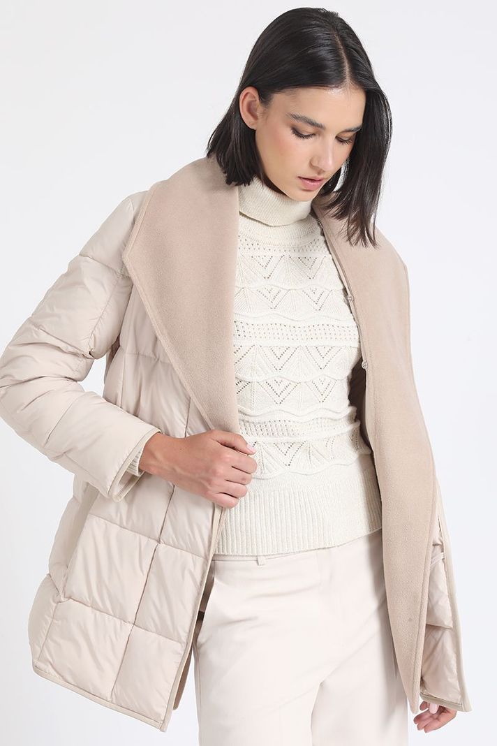 Parka Efecto Cuero Mix Muflon, Beige Liola-6