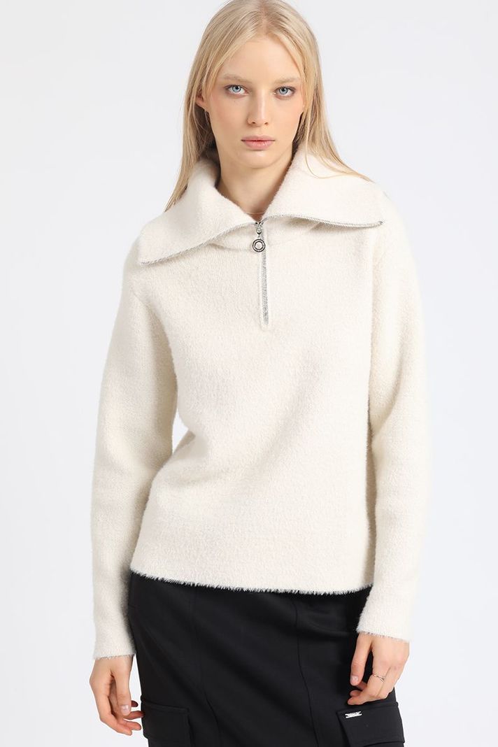Sweater Tejido, Fantasia Piel Hilo Metalizado, Crudo Liola-0