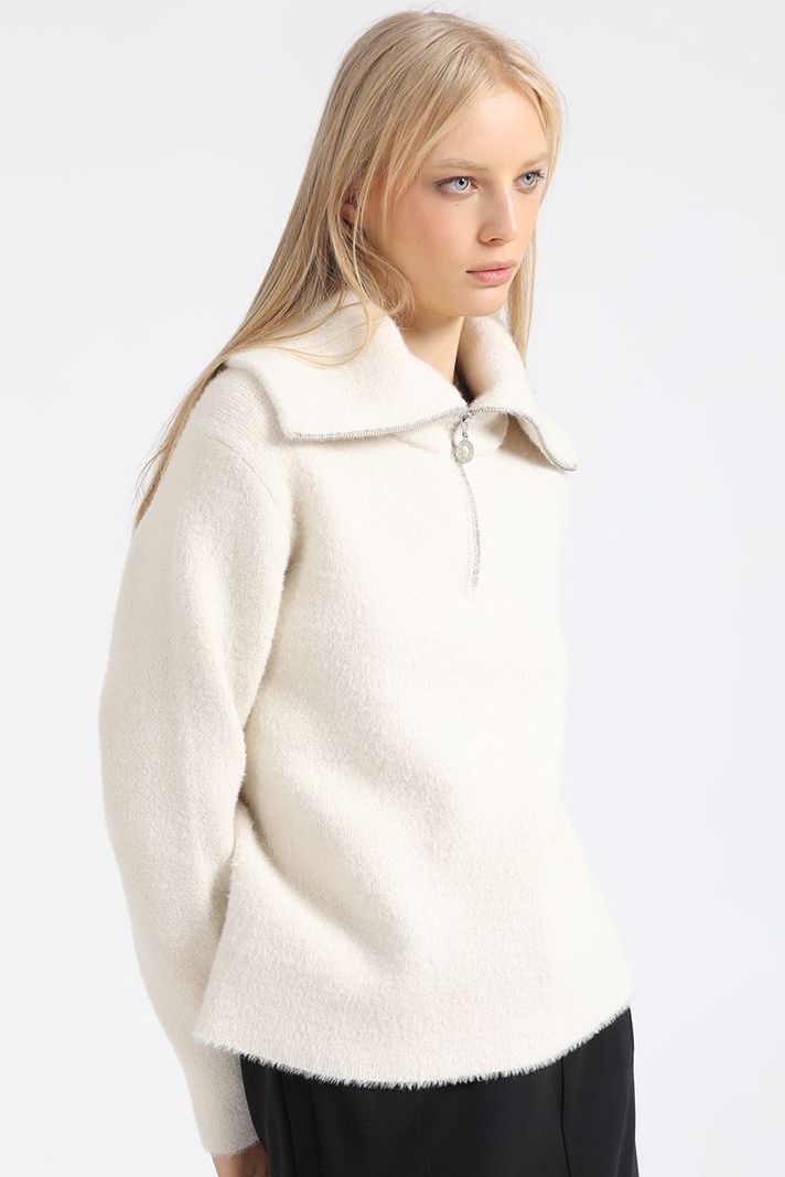 Sweater Tejido, Fantasia Piel Hilo Metalizado, Crudo Liola-1