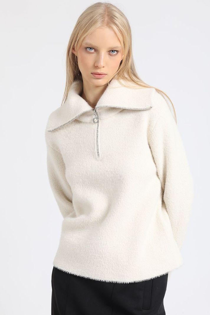 Sweater Tejido, Fantasia Piel Hilo Metalizado, Crudo Liola-2
