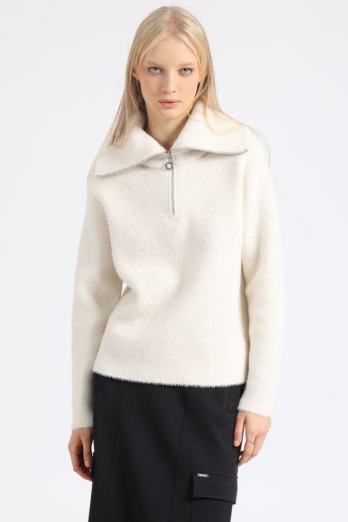 Sweater Tejido, Fantasia Piel Hilo Metalizado, Crudo Liola-4