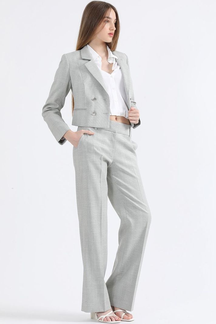 Pantalon Recto, Principe De Gales Lurex Gris Liola-1