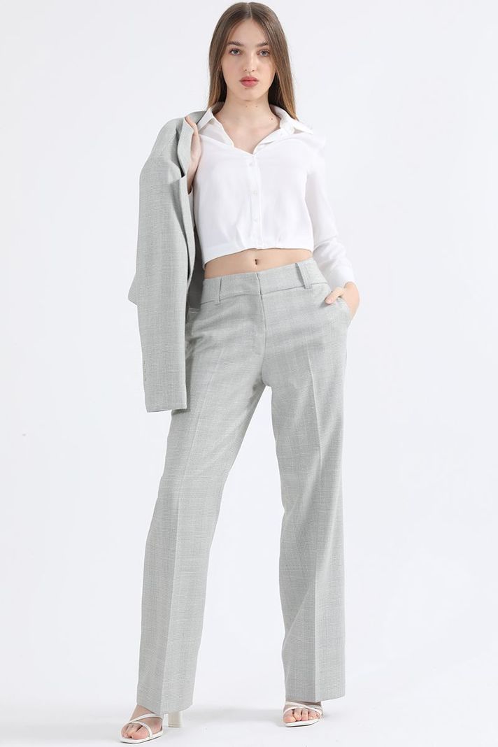Pantalon Recto, Principe De Gales Lurex Gris Liola-2