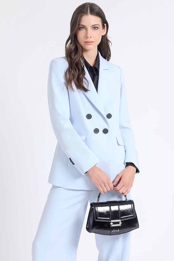 Blazer Entallado Cruzado, Boton Contraste, Celeste Liola-2