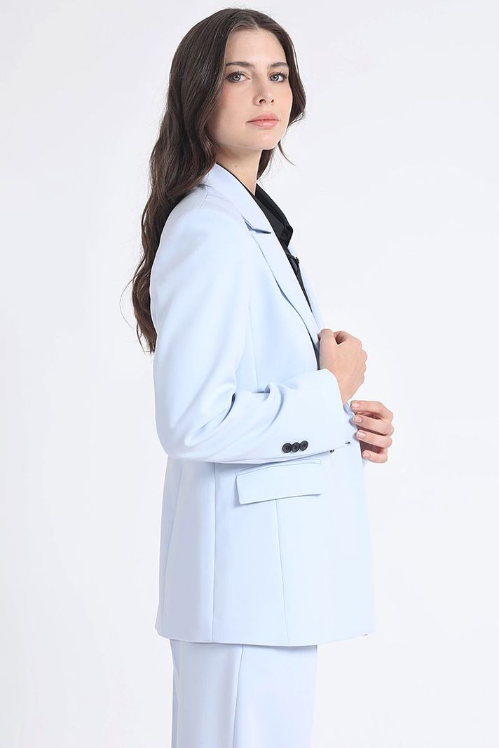 Blazer Entallado Cruzado, Boton Contraste, Celeste Liola-4