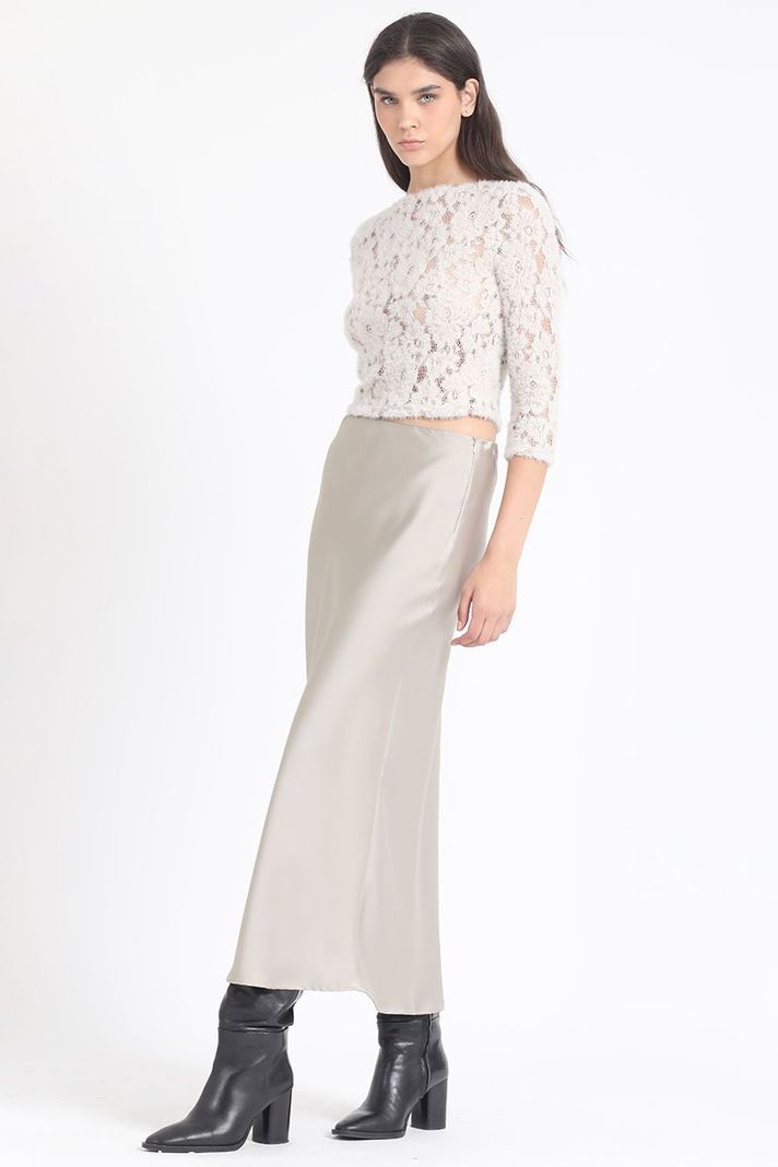 Falda Maxi Sesgada Satin Beige Liola-1