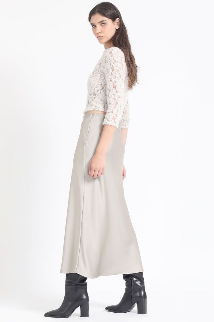 Falda Maxi Sesgada Satin Beige Liola-3