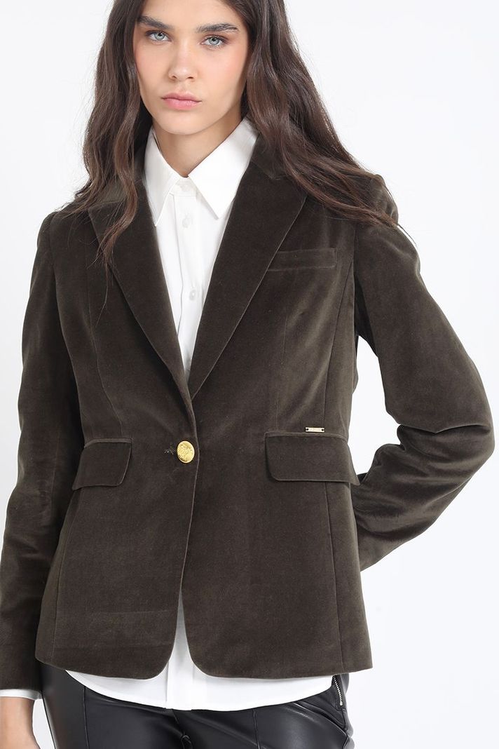 Blazer Entallado Terciopelo, Militar Liola-0