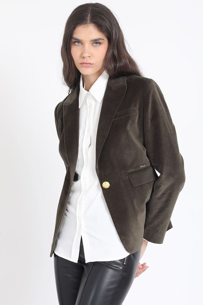 Blazer Entallado Terciopelo, Militar Liola-2