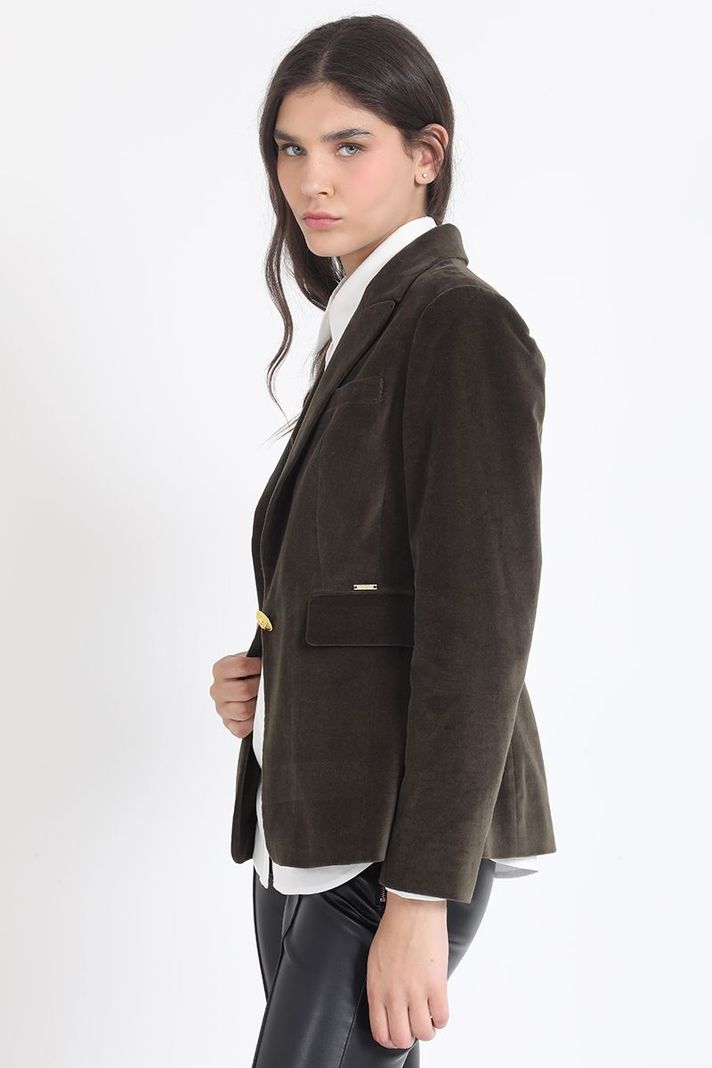 Blazer Entallado Terciopelo, Militar Liola-3