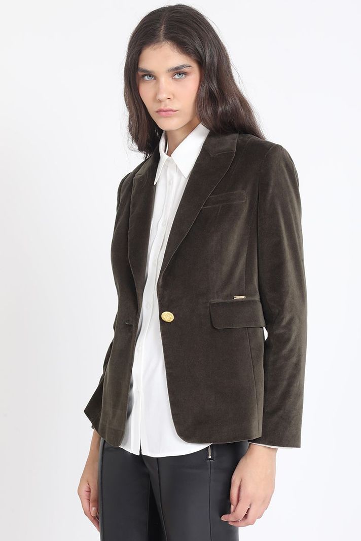 Blazer Entallado Terciopelo, Militar Liola-5