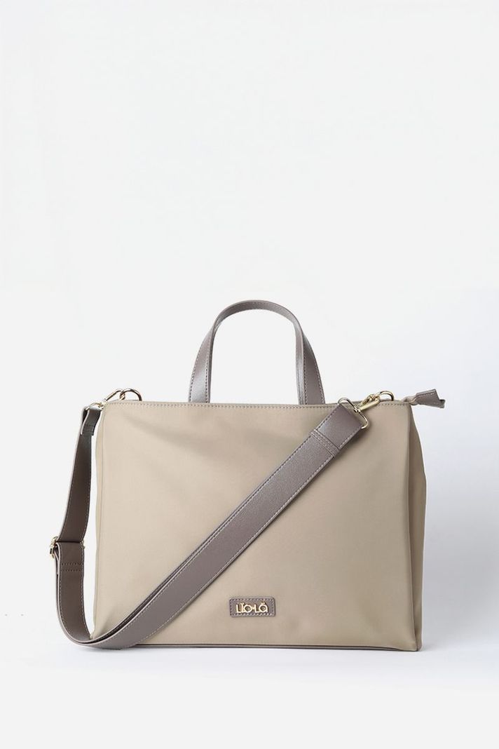 Bolso Laptop Aplicación Efecto Cuero Contratono, Beige Liola-0