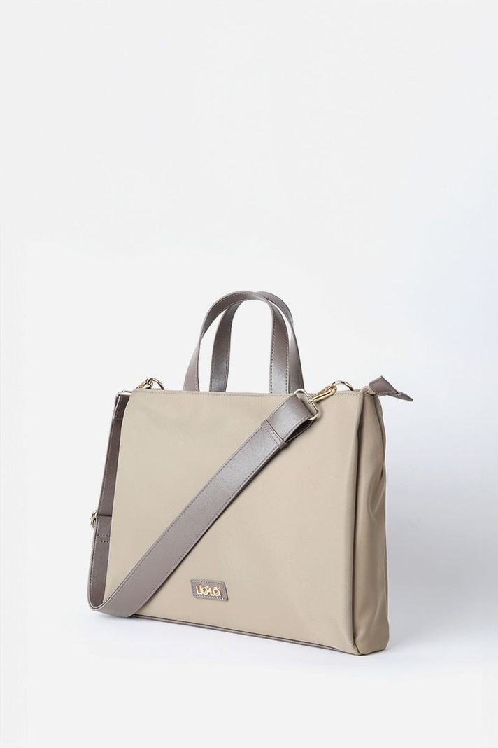 Bolso Laptop Aplicación Efecto Cuero Contratono, Beige Liola-1