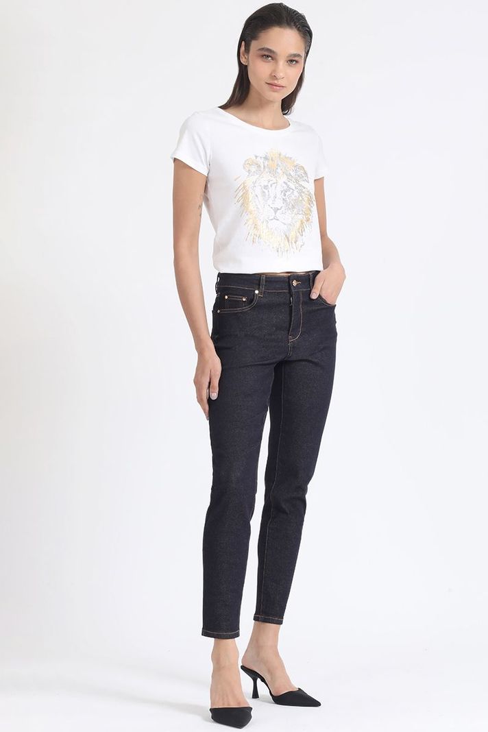 Jeans Skinny, Tiro Medio, Con Bordado, Indigo Liola-0