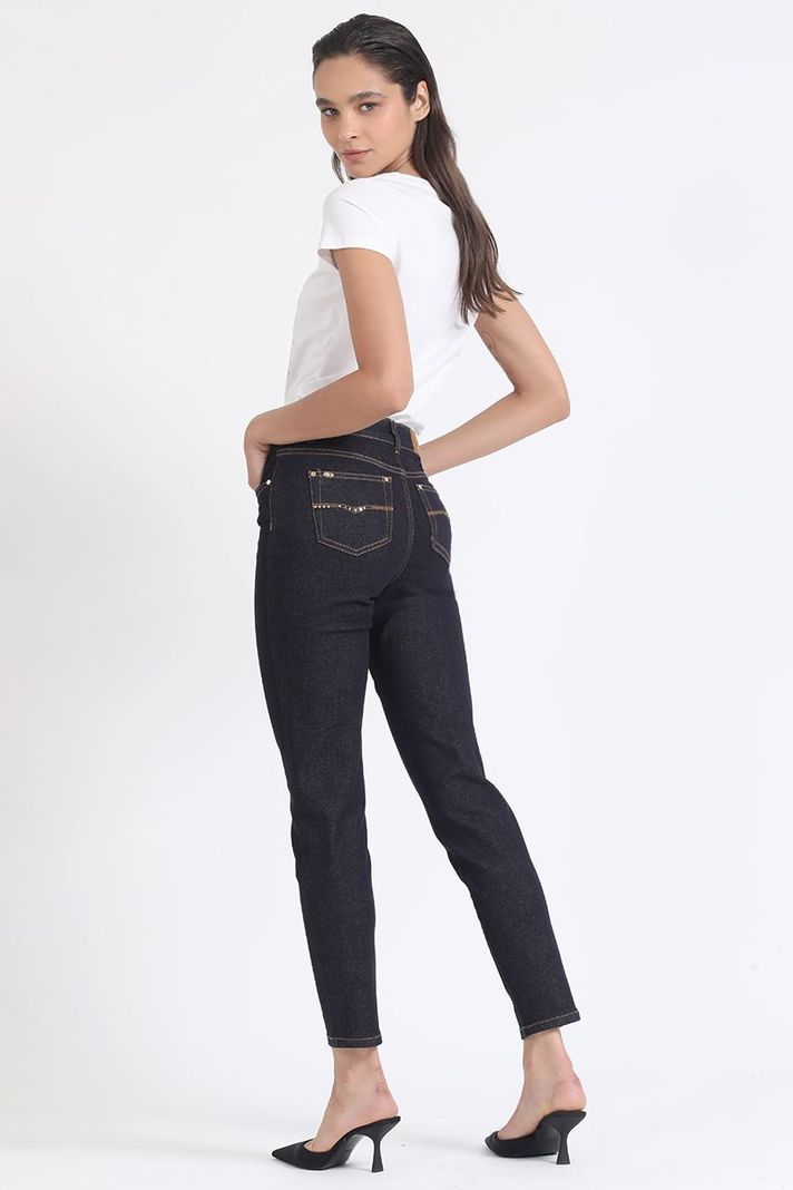 Jeans Skinny, Tiro Medio, Con Bordado, Indigo Liola-1