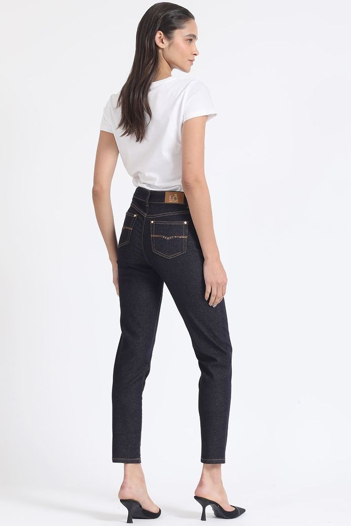 Jeans Skinny, Tiro Medio, Con Bordado, Indigo Liola-2