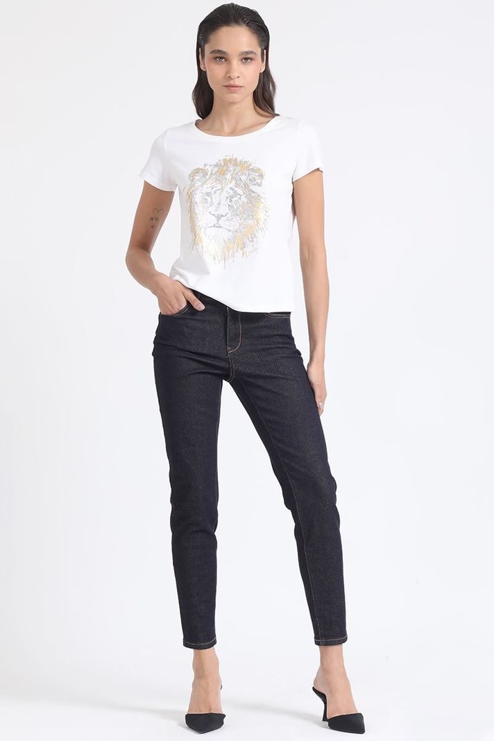 Jeans Skinny, Tiro Medio, Con Bordado, Indigo Liola-3