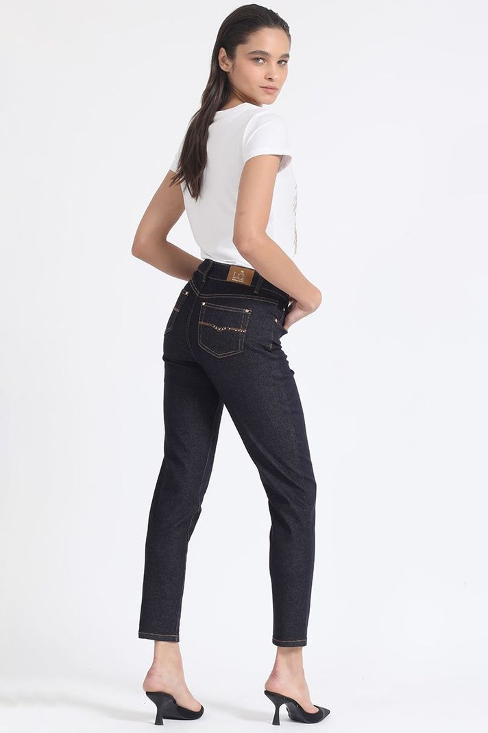 Jeans Skinny, Tiro Medio, Con Bordado, Indigo Liola-4