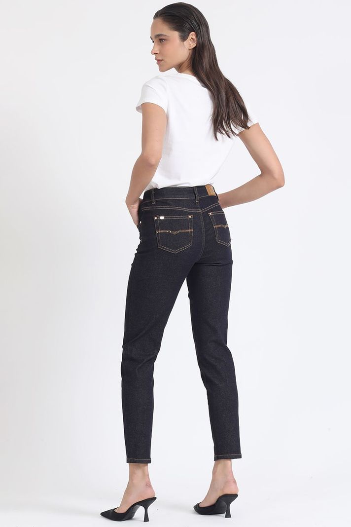 Jeans Skinny, Tiro Medio, Con Bordado, Indigo Liola-5