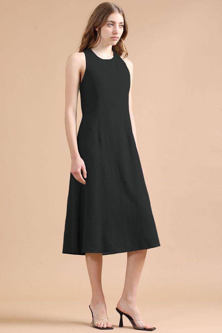 Vestido Midi Con Lino, Negro Liola-2