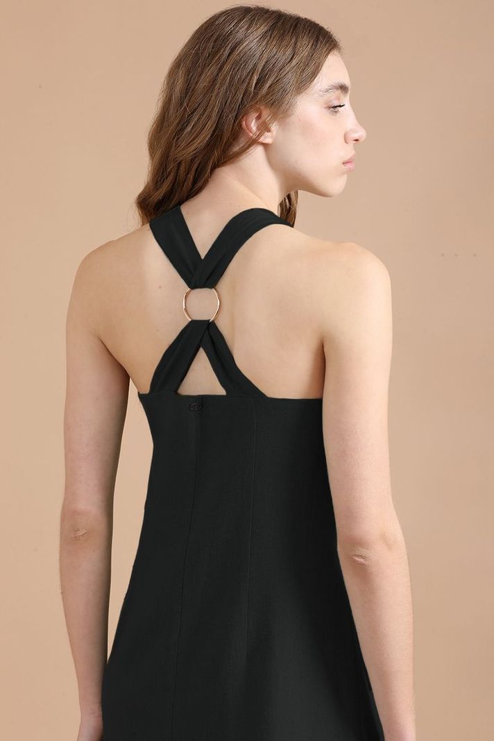 Vestido Midi Con Lino, Negro Liola-4