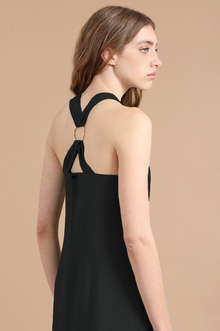 Vestido Midi Con Lino, Negro Liola-5