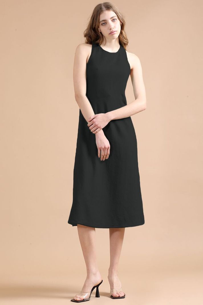 Vestido Midi Con Lino, Negro Liola-6