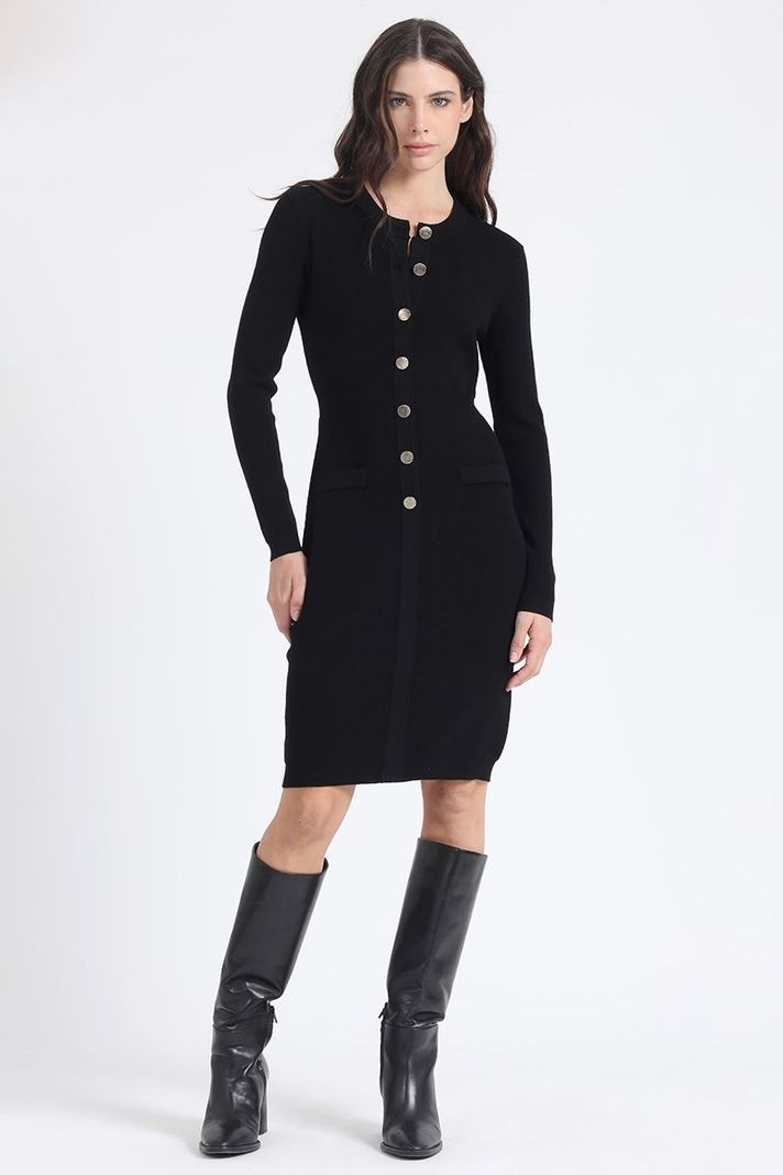 Vestido Ajustado Tejido Punto, Negro Liola-2