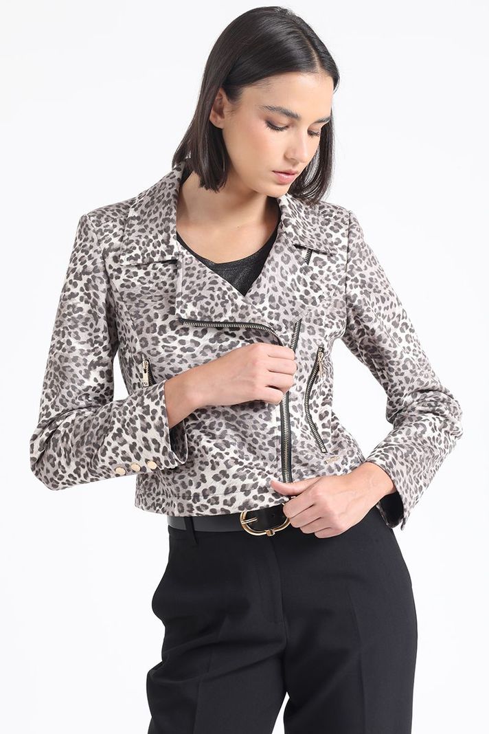 Chaqueta Biker, Efecto Gamuza, Estampado Leopardo Liola-0