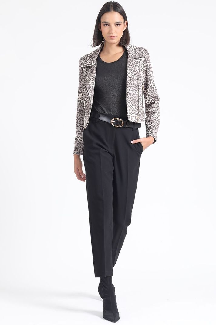 Chaqueta Biker, Efecto Gamuza, Estampado Leopardo Liola-1