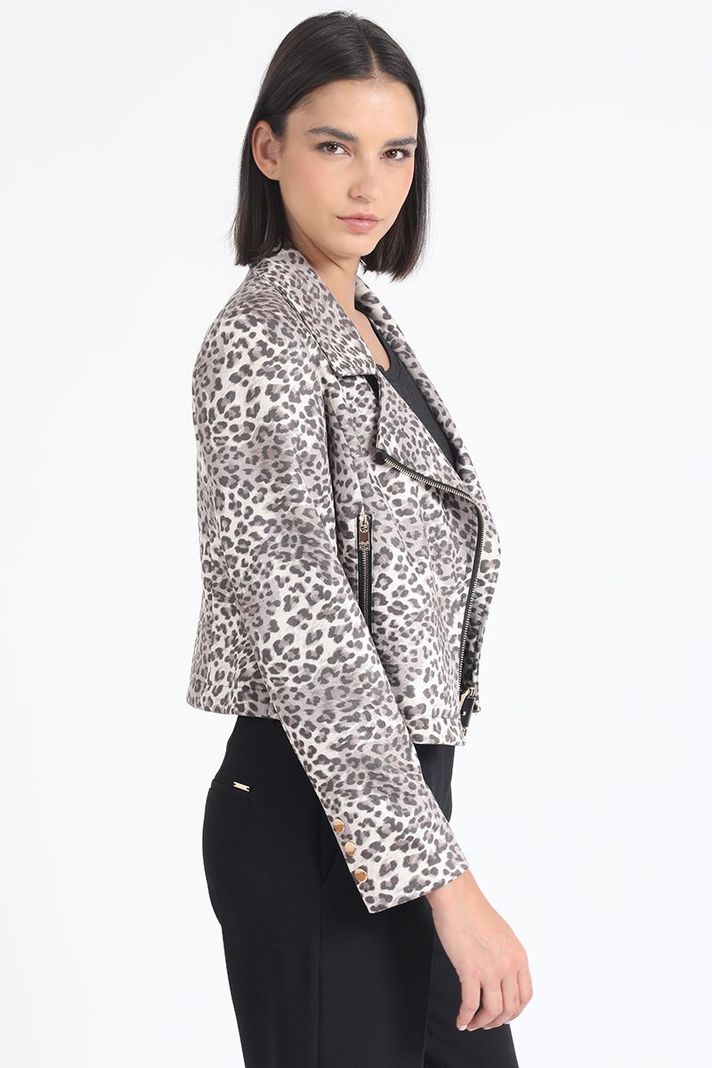 Chaqueta Biker, Efecto Gamuza, Estampado Leopardo Liola-3