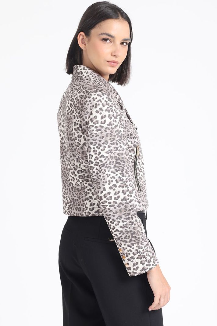 Chaqueta Biker, Efecto Gamuza, Estampado Leopardo Liola-4