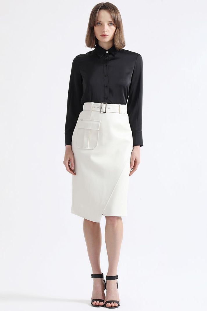 Falda Midi Asimetrica, Simil Cuero, Crudo Liola-0