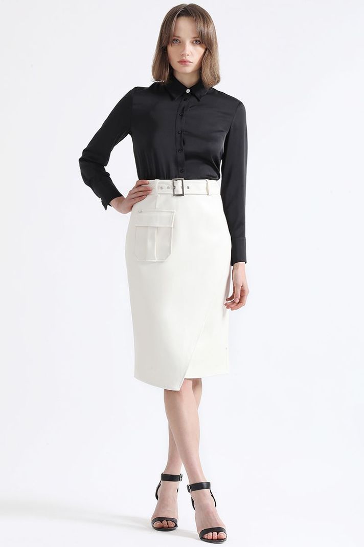 Falda Midi Asimetrica, Simil Cuero, Crudo Liola-1