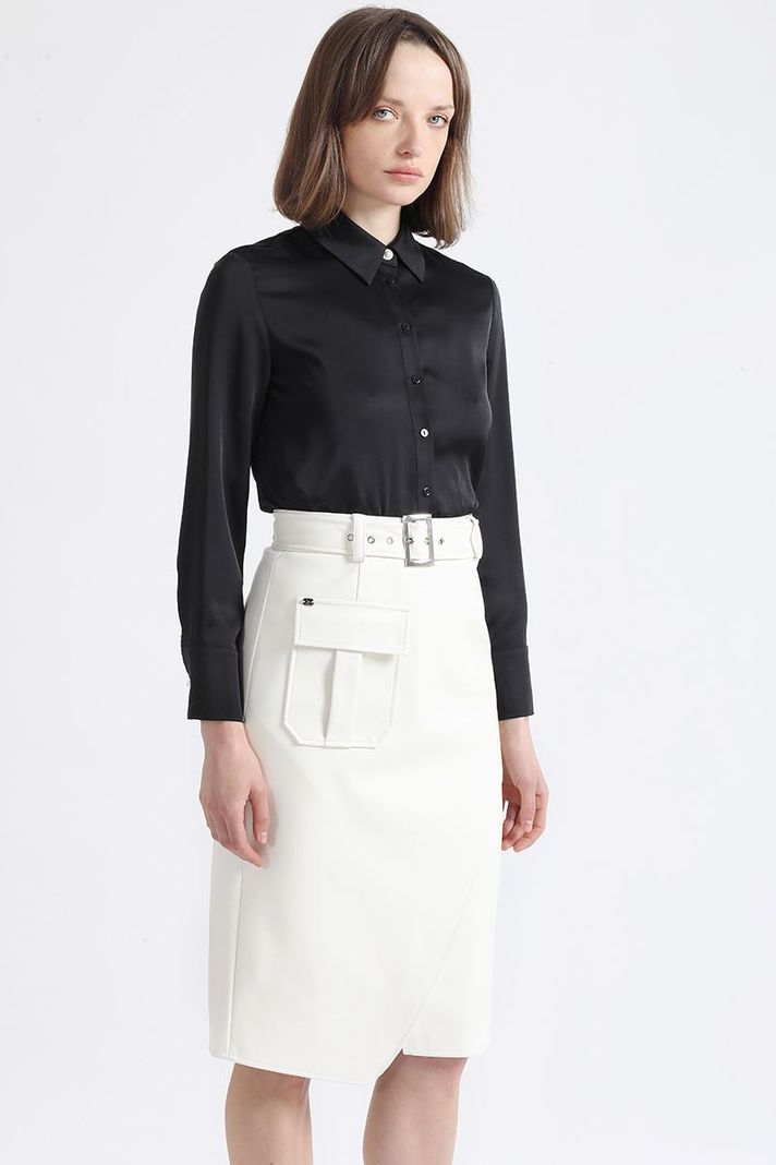 Falda Midi Asimetrica, Simil Cuero, Crudo Liola-2