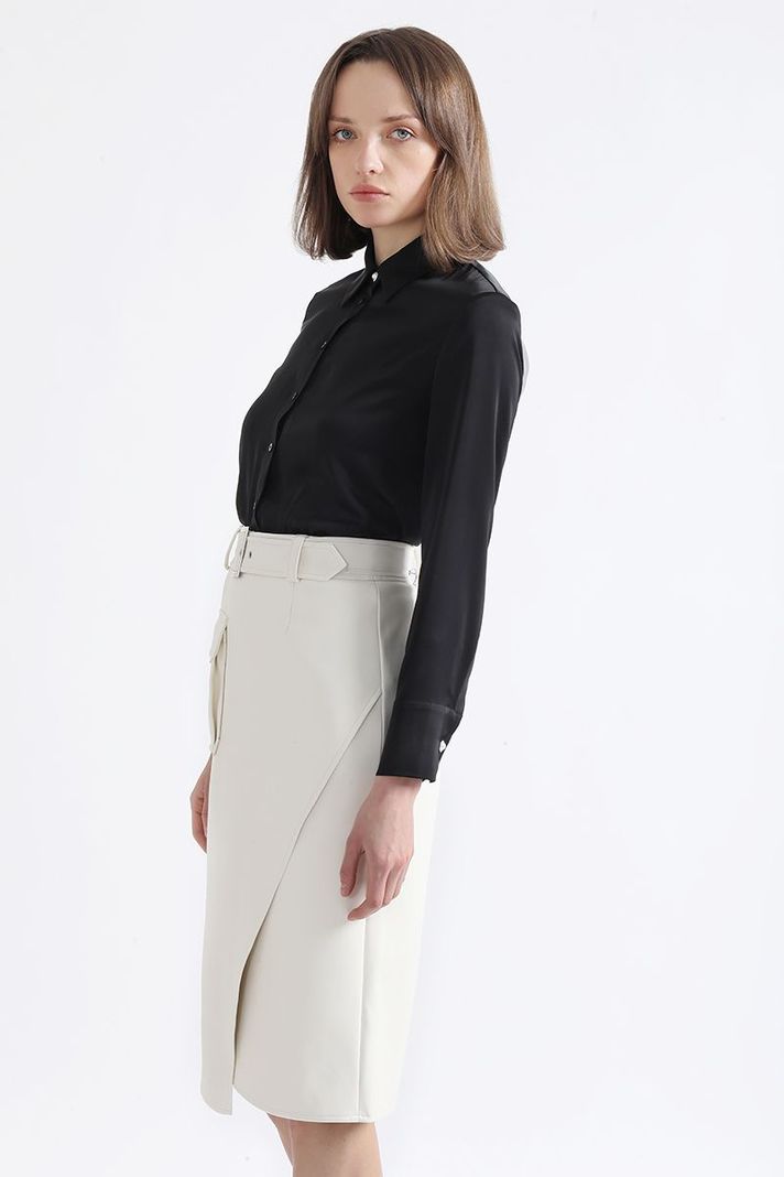 Falda Midi Asimetrica, Simil Cuero, Crudo Liola-4