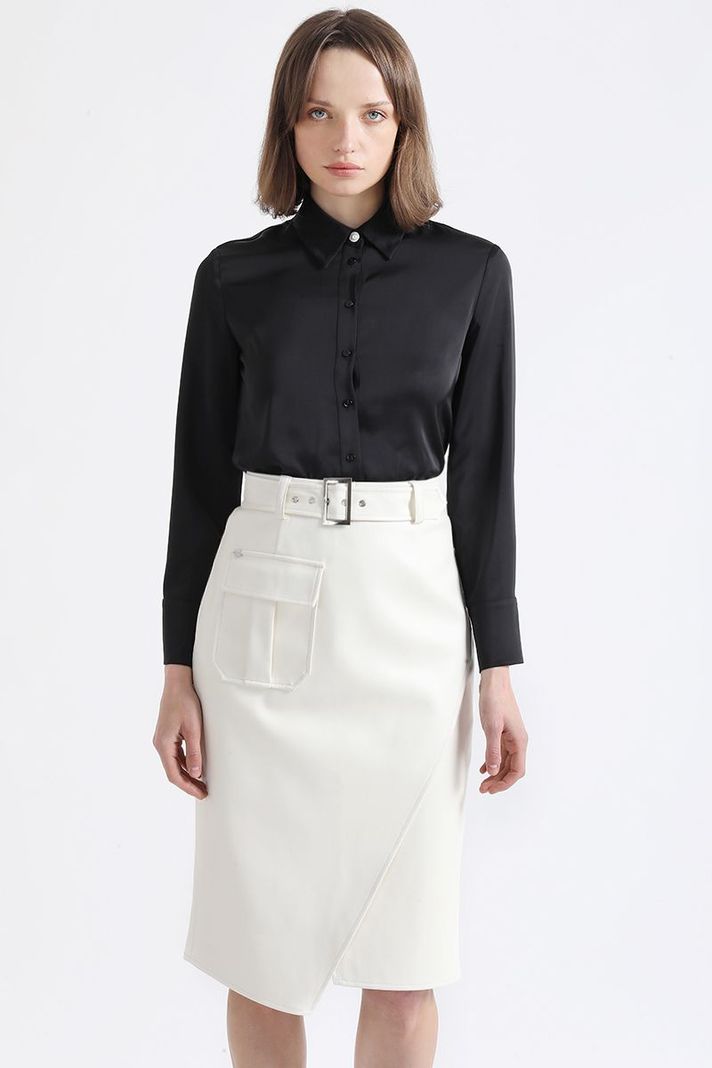 Falda Midi Asimetrica, Simil Cuero, Crudo Liola-5