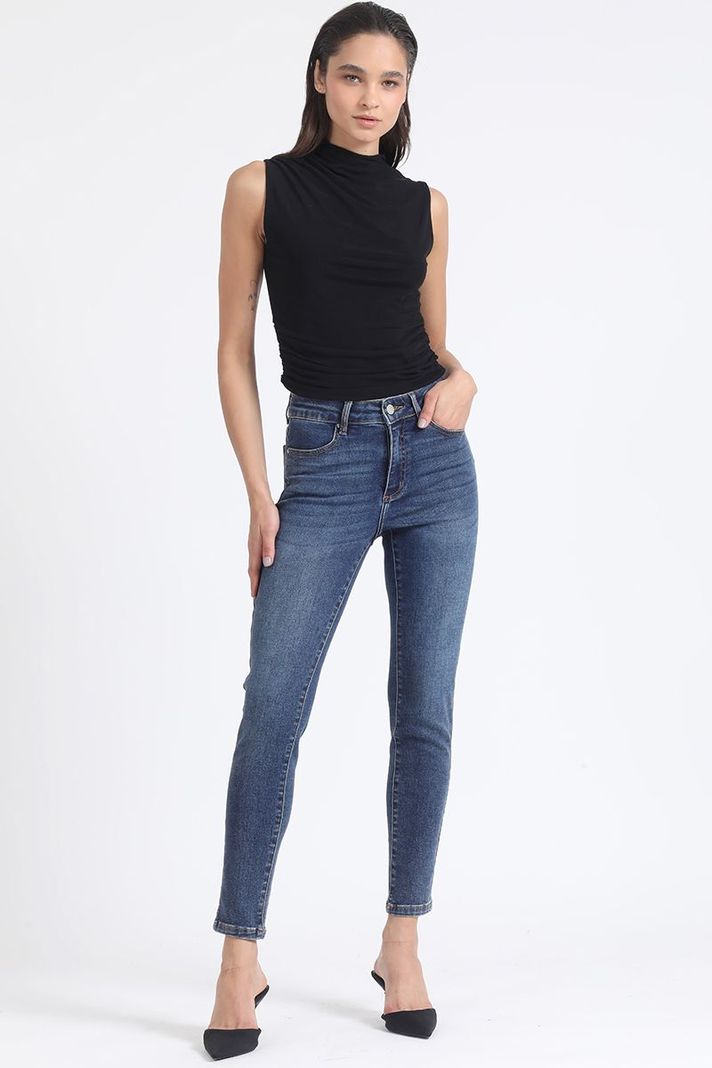 Jeans Skinny Push-Up, Tiro Medio, Azul Liola-0