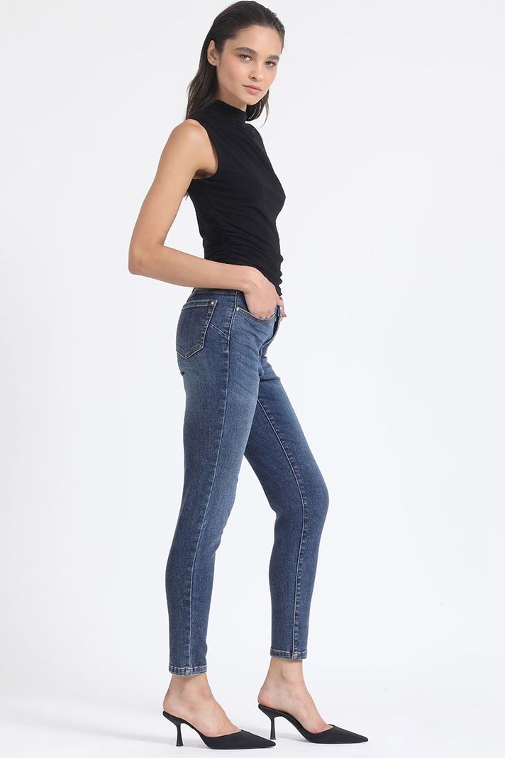 Jeans Skinny Push-Up, Tiro Medio, Azul Liola-1
