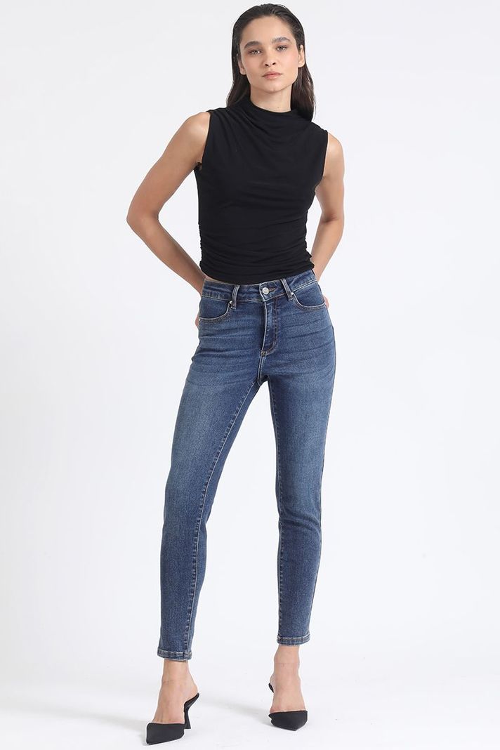 Jeans Skinny Push-Up, Tiro Medio, Azul Liola-2