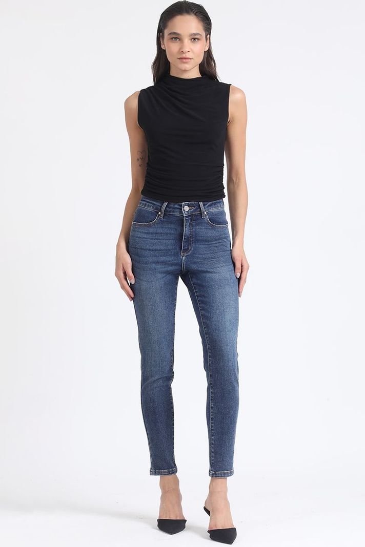Jeans Skinny Push-Up, Tiro Medio, Azul Liola-4