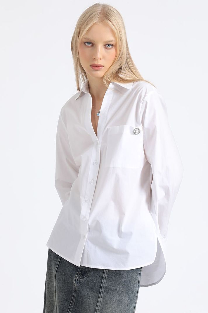 Camisa Recta Algodón Poplin, Crudo Liola-0