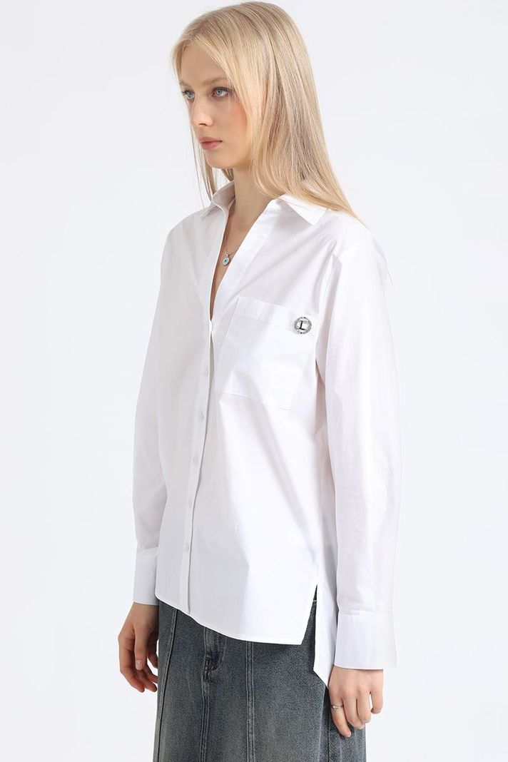 Camisa Recta Algodón Poplin, Crudo Liola-2