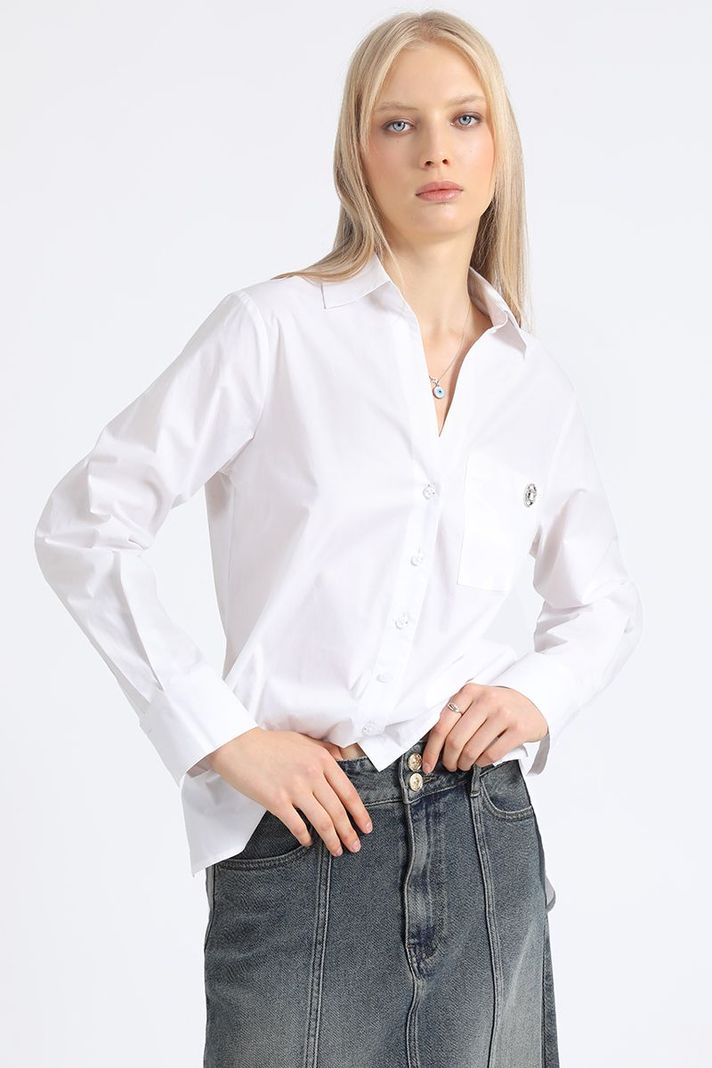 Camisa Recta Algodón Poplin, Crudo Liola-3