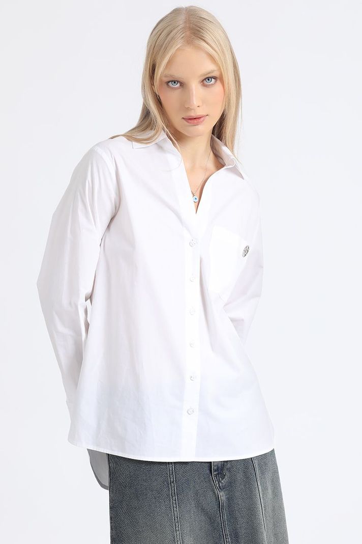 Camisa Recta Algodón Poplin, Crudo Liola-4